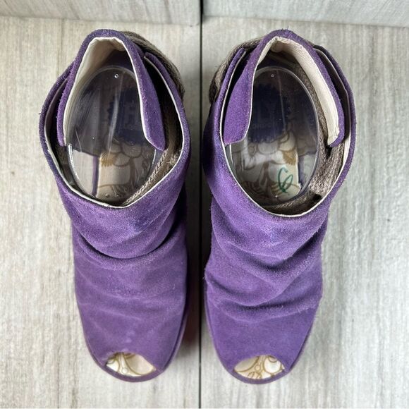 Fly London Yema Amethyst Purple Suede Platform Wedge Open Toe Shoe Womens Size 7 - Picture 6 of 10
